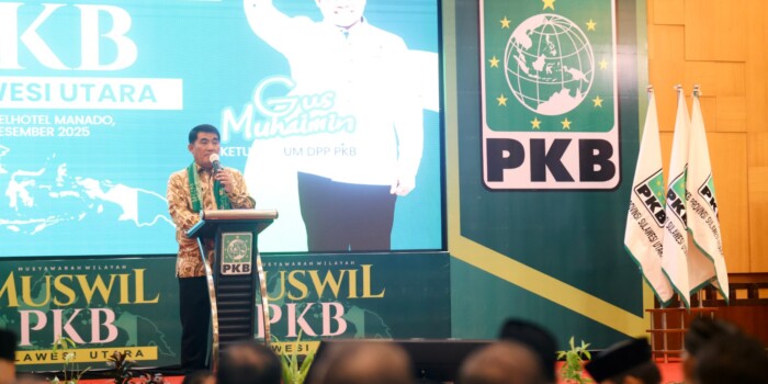 Gubernur Sulut Mayjen TNI (Purn) Yulius Stevanus saat menghadiri Muswil PKB Sulut, Sabtu (13/12/2025)